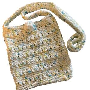 Crochet Crossbody Bag - White with Multicolor Accents Handmade Handcrafted